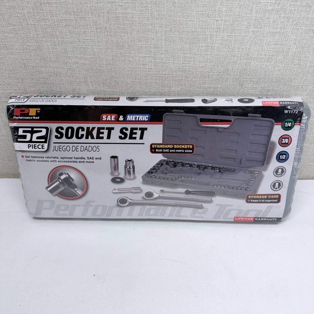 Performance Tool W1172 52 Piece SAE & Metric Socket Set with Storage Case NEW